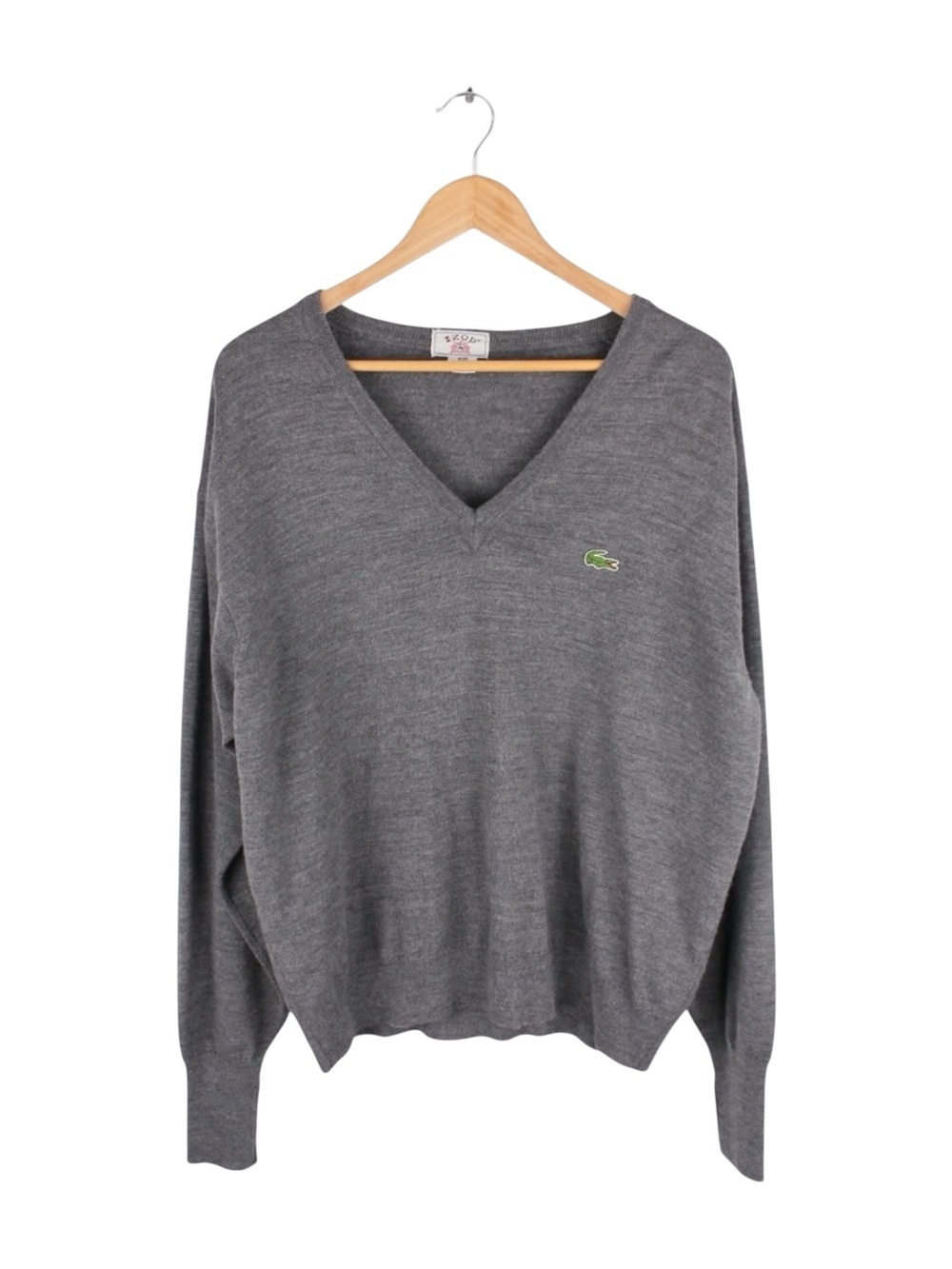 Vintage IZOD Lacoste Sweater Mens XL Gray Pullover Wool Blend Knit V-Neck